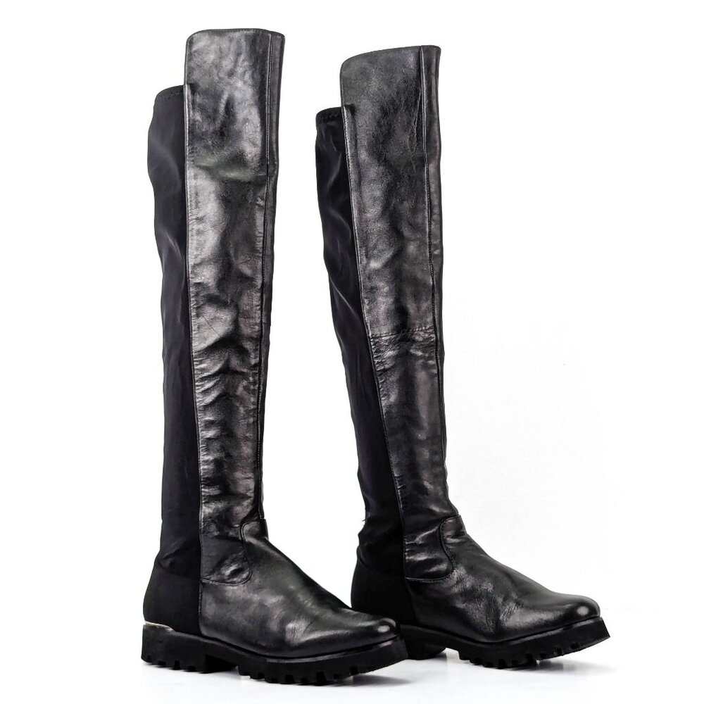 Donald Pliner Women Roz Black Leather Over The Knee Platform Stretch Boots 6.5